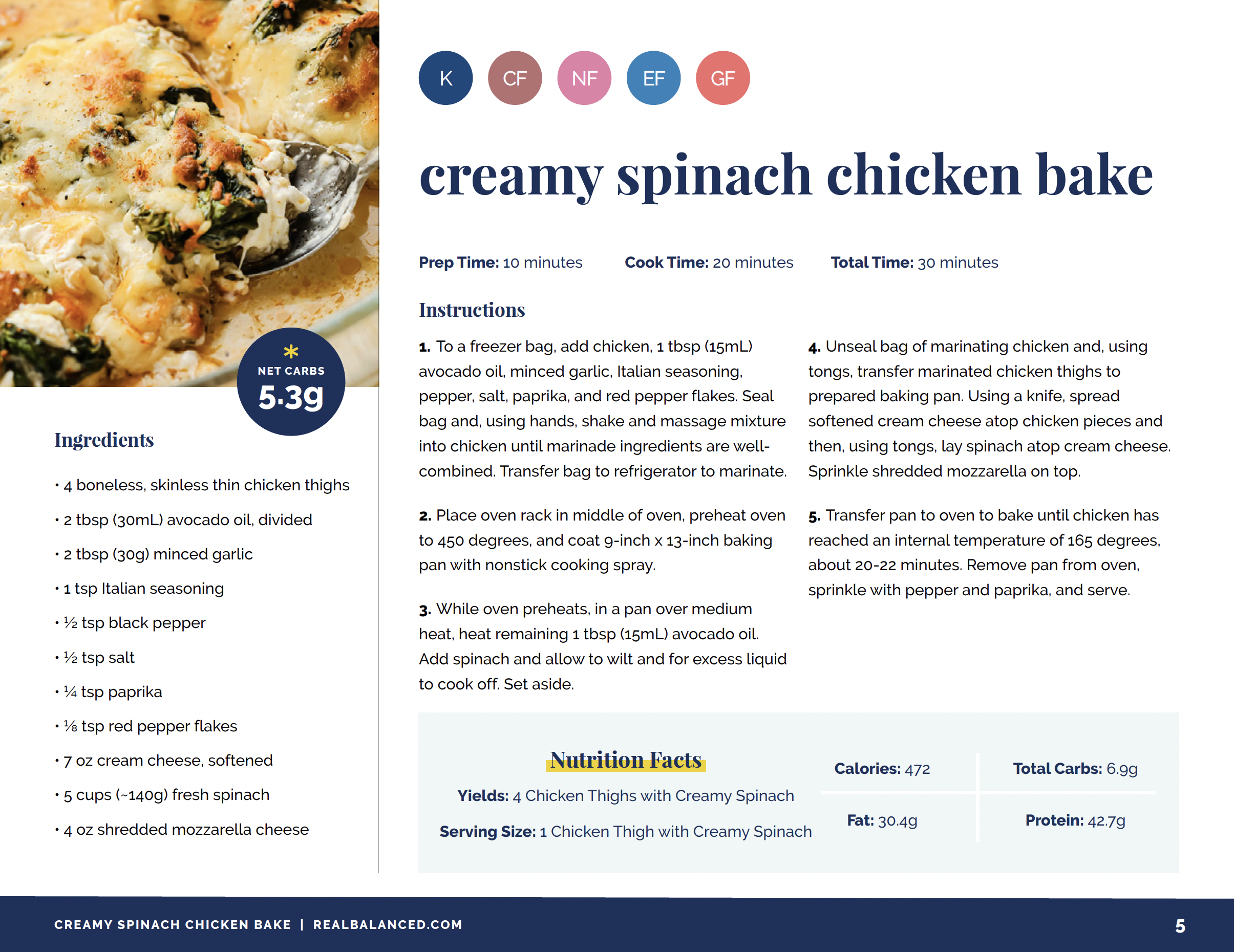 creamy spinach chicken bake page from recipe eBook